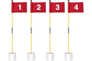 KINGTOP Miniature Golf Flagstick, Practice Putting Green Flags for Yard, Golf Pin Flag Hole Cup Set, Portable 2-Section Design, 3ft Flagpole, Indoor | Outdoor, Red Flag Numbered #1 2 3 4, 4-Pack