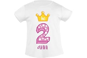 SHIRTGEIL Buon Compleanno Ho 2 Anni - Corona da Principessa Maglietta T-Shirt Bambina