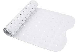 ELOKI Non-Slip Extra Long Bath Mat with Suction Cups, White 100x40cm Bathtub Mats, Anti-Mould, Machine-Washable, Latex-Free, Shower Mat Ideal for Elderly & Children(White)
