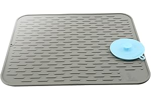 FOLKSY SUPER KITCHEN SUPER KITCHEN Large Silicone Dish Drying Mats Thickness with a Multifunctional Silicone Scrubber for Countertop,Heat Resistant Trivet,Draining Board Mat, 17.7 x 15.7inch, Grey