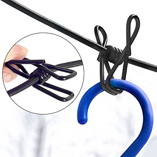 JTDEAL flexible Wäscheleine, Kleiderhaken, Outdoor Wäscheleine mit 12 beschichteten Klammern für Reise, Urlaub, Camping, 180cm-340cm, Schwarz - 4
