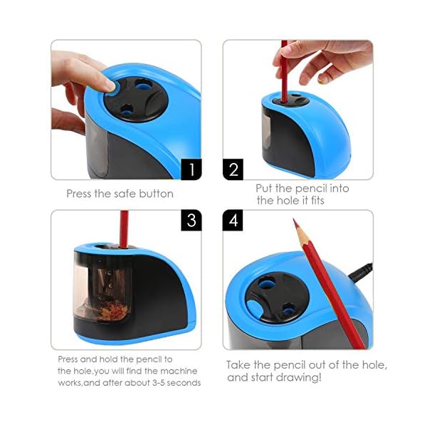 Pencil Sharpener,Upeffeet Convent Electric Automatic Pencil Sharpener 2 Diameters Holes Coal Coloured Pencils for Drawing 2-Way Powered For Classroom Office Outdoor Paint Sketching - Image 6