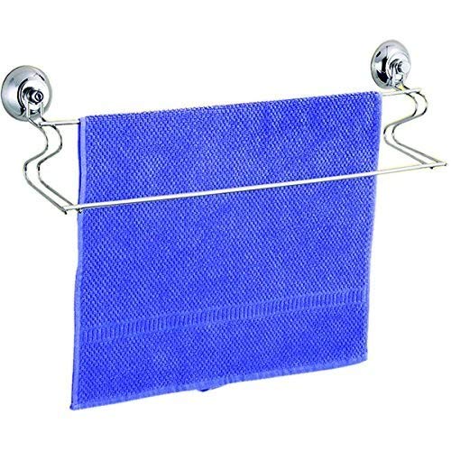 Mondex Porte-Serviettes Mural à Ventouses 2 Barres, Acier, Chromé