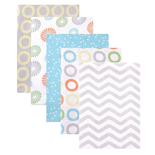 Luvable Friends 5 Pack Flannel Receiving Blankets (Grey Circles)