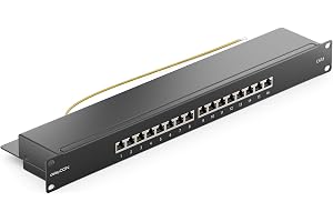 deleyCON CAT 6 Patch Panel Distributionspanel 16 Port - Stationär 19 Tums Rackmonterad Servermontering - RJ45 - Skärmad - TIA