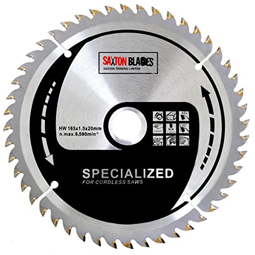 Saxton 165 mm x 48T TCT Schmale Schnittfuge Kreissägeblatt für schnurlose DEWALT Makita Ryobi Bosch