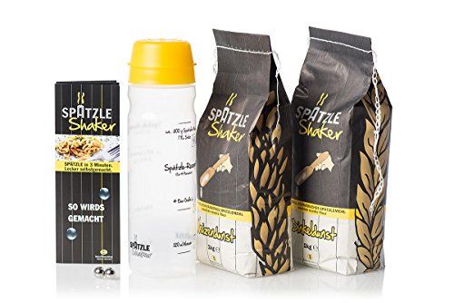 Großes Geschenkset mit originalem 4-Portionen-Spätzle-Shaker in gelb