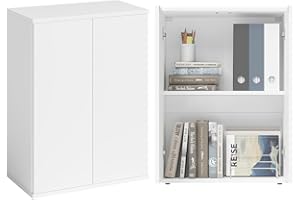 Bellamio Ais Mehrzweckschrank 60 cm breit – schmaler Aktenschrank – Haushaltsschrank mit 2 Fächern in weiß – Allzweckschrank 80 × 60 × 33 cm – Hängeschrank mit Push-to-Open Türen – Schuhschrank