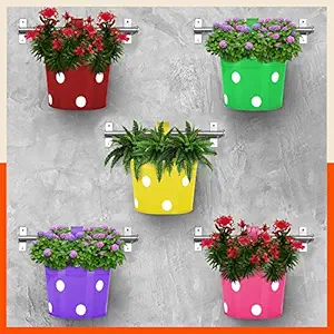 Patio by Bathla - RUI Circular Hanging Metal Pot Holders / Planters for Balcony / Garden |Corrosion Resistant with Detachable Double Hooks | Summer Hues - Set of 5