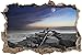 Produktbild Pixxprint 3D_WD_4955_92x62 Steinmauer am Meer bei schönem Abendhimmel Wanddurchbruch 3D Wandtattoo, Vinyl, schwarz / weiß, 92 x 62 x 0,02 cm