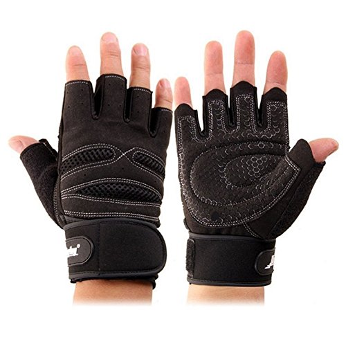 BlueBeach® Guantes de Entrenamiento de la gimnasia de los hombres - Adecuado para gimnasia, pesas, Crossfit, ciclismo, entrenamiento, ejercicio en NEGRO (MEDIO)