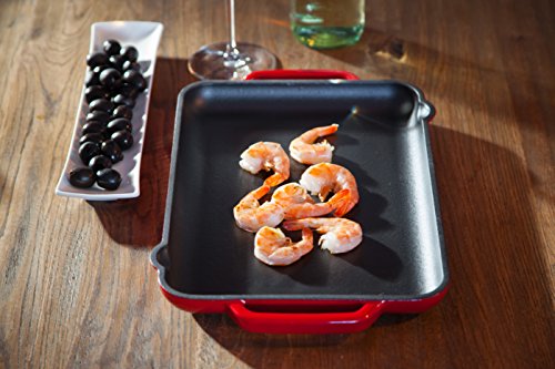 Tivoli / BBQ Grill / aus Gusseisen / Rechteckig / Grillplatte / Rot / 32,5 x 22 cm / Geeignet für Induktion / Plancha / - 5