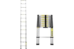 Lospitch Scala telescopica pieghevole in alluminio, 3,8 m, con meccanismo di bloccaggio a molla, portata 150 kg, per lavori di casa, tetto, giardino