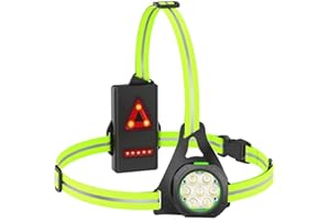 Husgw 7 LED Luce per Corsa, 3 Nodalità di Luce per Running Impermeabile, Dimmerabile a 90°, 500 Lumen, Petto con Nastro Riflettente per Passeggiate, Escursionismo, Campeggio, Corsa (Verde)