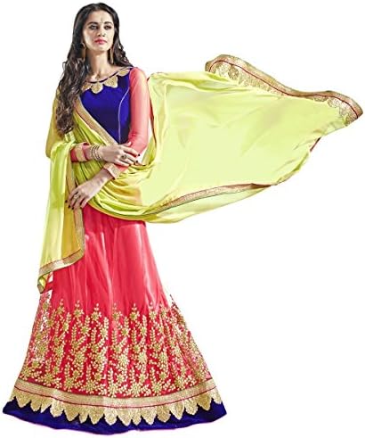 Aagaman Fashions Indian Traditional Ethnic Women's Glamorous Pink Colored Embroidered Net Festival Lehenga Choli