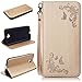 Produktbild VertTek für Microsoft Nokia Lumia 650 Schutzhülle Gold Hülle Soft Leder Bookstyle Case Karten Slot Schutzhülle Wallet Tasche Etui Standfunktion Kredit Kartenfächer PU Cover Handyhülle Magnetische Klappe Verschluss Abdeckung Handy-Schutzhülle Elegant Prägung Rose Blume Muster Bumper Case mit Handschlaufe
