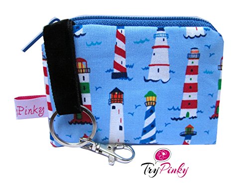 Preisvergleich Produktbild TryPinky® Schlüsseletui Tasche Mäppchen "Leuchttürme" Leuchtturm Meer Maritim Blau Geschenk Schlüsseltasche Schlüsselmäppchen