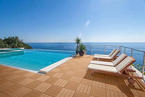 SAM® Terrassen-Fliese aus WPC Kunststoff, 11er Spar Set für 1 m², Farbe teak, Garten-Fliese mit 4 Latten, Balkon Bodenbelag mit Drainage Unterkonstruktion, Klick-Fliesen, FSC® 100% zertifiziert - 3