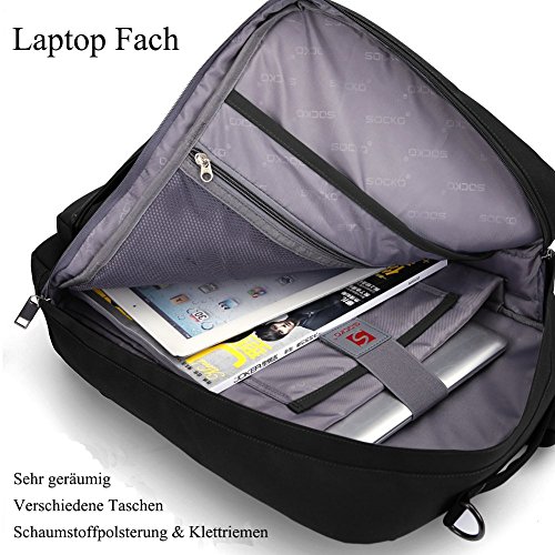SOCKO 17,3 Zoll Mehrzweck Laptop Rucksäcke Reiserucksack Wanderrucksäcke College Studenten Rucksack Business Henkeltasche Aktentasche Schultertasche Umhängetasche mit Griffe und Tragriemen für 17 – 17,3 Zoll Laptop/ Notebook / Macbook Computer,Schwarz-Schwarz - 4
