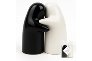 MONTTESE Saleros de cocina de abrazo, saleros de mesa de cerámica con caja regalo, set salero y pimentero color blanco y negro con forma de fantasmita, apto para salero y azucarero cocina