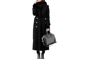 Générique Manteau Long Femme Hiver Laine Mélangée Revers Large Boutons Double Rang Poches Latérales Tissu Doux Pour Automne Hiver Travail Sorties Quotidien Chic
