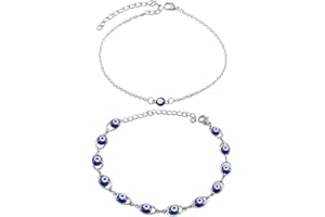 EHDWXVZM 2pcs Tobilleras de Mal de Ojo, Pulseras Boho Plata para Mujer