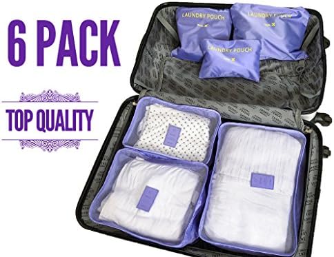 NEW 2018 Purple Travel Organiser Travel Essentials Bag 6pcs Packing Cubes for Travel Polyester Storage luggage Travel Storage Bags Clothes Suitcase (Purple)