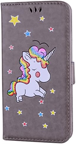 Ailisi iPhone 6 Case, iPhone 6S Case 4.7inch, Cute Rainbow Unicorn Synthetic Leather Flip Wallet Phone Case Protective Cover with Magnetic Closure, Card Slots, Stand Feature -Gray