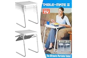 SAVINGWORLD Adjustable Folding Table for TV, Dinner, Laptop, Travel Desk Table Mate White