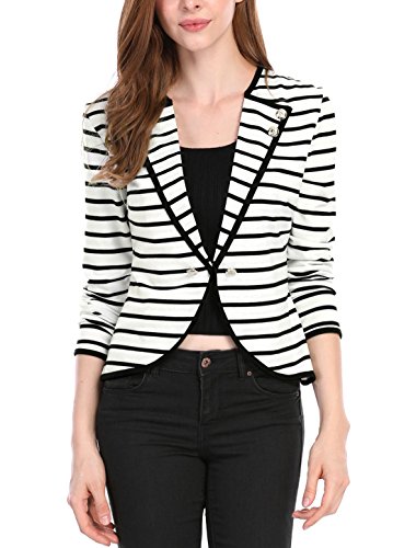 Allegra K Women Notched Lapel Striped Blazer Jacket XS (UK 4)
