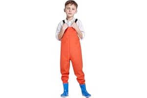 PEKLOKIW Kids Chest Waders Youth Fishing Waders For Toddler Children Water Proof Waders With Boots Baby Boy Romper Zip up Apparel
