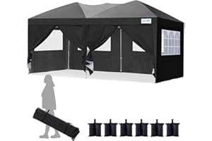 Quictent Gazebo 3x6m with 6 Sidewalls, Waterproof Pop Up Gazebo Marquee Canopy Tent Event Shelter with Wheeled Bag & Sandbags, for Parties, Birthday, Wedding, Picnics, Black