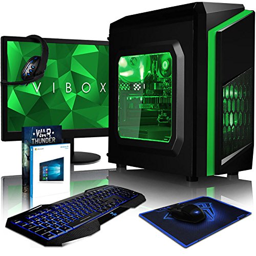 VIBOX Killstreak GS310-92 Komplett-PC Paket Gaming PC - 3,9GHz Intel i3 Dual Core CPU, GT 710 GPU, preiswerte, Desktop Gamer Computer mit Spielgutschein, 22" HD Monitor, Gamer Tastatur & Mouse, Windows 10, Grün Innenbeleuchtung, lebenslange Garantie* (3,9GHz Intel i3-7100 Dual-Core Kabylake CPU-Prozessor, Nvidia GeForce GT 710 1GB Grafikkarte GPU, 32GB DDR4 2133MHz RAM, 2TB (2000GB) SATA III 7200rpm Festplatte, 400W 85+ Netzteil, CIT F3 Grün Gaming Geh§use, Intel B250 LGA1151 Mainboard)