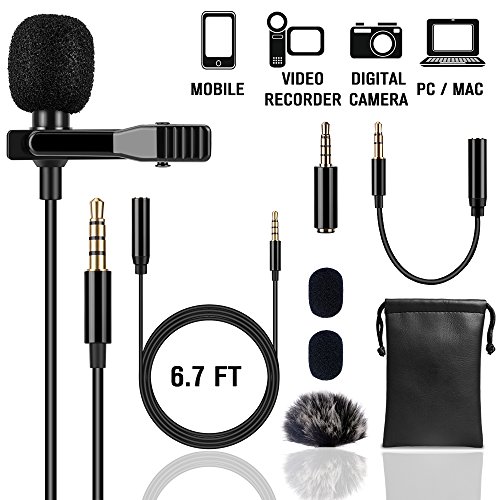 Lapel Microphone Lavalier Professional Grade Condenser Omnidirectional Noise Cancelling Clip-on Speaker Mic for Apple iPhone iPad Mac Android Smartphones Interview Video Recording (Sigel)