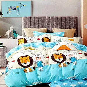 PRIDHI Super Cotton Double Bedsheet with Two Pillow Covers for Kids (Multicolour, 90 x 90 Inch)