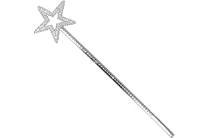 NAVOYS Silver Star Wand 34cm/13.4"- Angel Fairy Wand, Magic Stick for Kids, Flower Princess Dress Up, Party Prop for Grown Ups, Themed Parties, Wedding, Fairy Party Supplies
