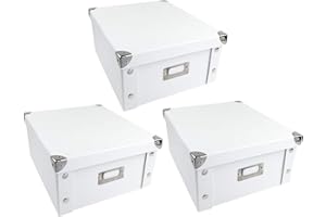 Ideen mit Herz Pudełka do przechowywania, zestaw 3 sztuk, pudełko do przechowywania z pokrywką, składane, z kartonu i metalu, 11 litrów, każde 31 cm x 26 cm x 14 cm (białe)