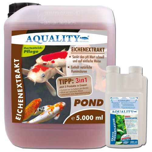 AQUALITY Eichenextrakt POND 5.000 ml (GRATIS Lieferung innerhalb Deutschlands - Senkt auf natürliche Weise, durch seine Humin- und Gerbsäuren, den pH-Wert im Gartenteich und unterstützt eine Algenbekämpfung)
