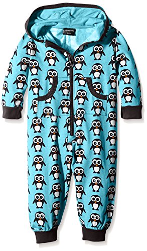 Maxomorra Unisex Baby WI5B-M075 One piece Penguin Animal Print Tracksuit, Blue/Dark Brown, 18-24 Months (Manufacturer Size:86/92)