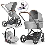 AB GEBURT NUTZBAR: Im 3 in 1 Kinderwagenset ist für Baby und Kleinkind alles dabei. Leichtes Aluminium-Gestell, Tragewanne mit Matratze für Neugeborene, Sportwagen-Aufsatz (Buggy) und Autositz mit Adaptern.