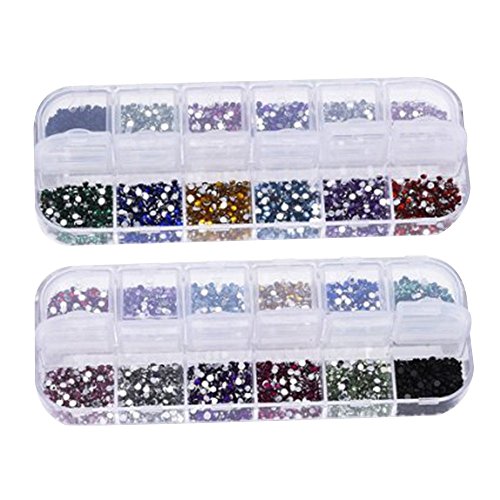 Contever® 12 Color Nail Art Decoration Glitters Rhinestones with 6000 Pieces in 2 boxes CRYSTAL