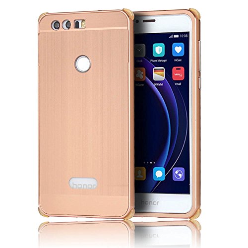 Preisvergleich Produktbild Huawei Honor 8 Hülle,Sunroyal Ultra-dünne Metallgehäuse Hybride Alurahmen Rückwandplatine Schutzhülle,Luxus Noble Rosa Metal Frame Aluminium Metal Bumper Gehärtetem Glas Back Cover Stoßfest Kratzfeste Handy Schutzhülle Tasche Case für Huawei Honor 8-Pink
