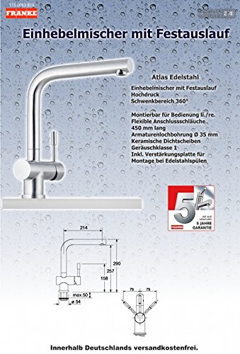 Franke Atlas – Einhebelmischer Edelstahl Cano hoch Edelstahl - 2