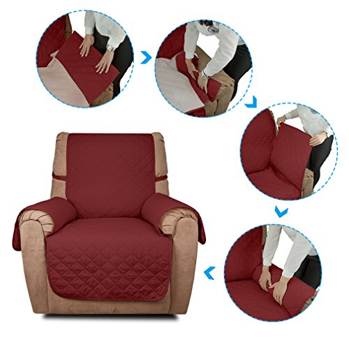 KINLO® Sofahusse 1 Sitzer 177×56 Weinrot sofa überwurf 100% Baumwolle Füllung sehr weich Sofa Abdeckung Top Qualität Sesselauflage aus Polster Material Umweltschutz schonbezug couch Elastisch 2 Jahren Grantie - 6