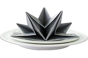 10 NICE THINGS 12 x Luxury Folded Silver Napkins. Disposable Linen Feel Soft 3 Ply Paper Star Serviettes. Dinner Party Wedding Table Restaurant Large Elegant Stylish 40 x 60cm (16 x 24 inch)