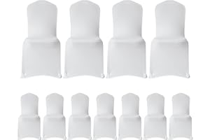 WedDecor White Spandex Wedding Chair Covers 140GSM Premium Quality Stretchable Fabric Slipcovers for Dining Party, Banquet Decoration, Anniversary, Conferences, Events, 10pcs