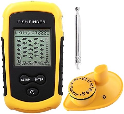 LUCKY Portable Dot Matrix Wireless Sonar Sensor Fish Finder with Audible Fish Alarm & Backlight, Depth Sounder 40m (131ft) for fresh and salt water, ocean, river, lake, sea, ice icy water, Handheld Fish Locator, Bottom Contour and Weed Detector