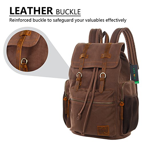 Lifewit Canvas Rucksack 17 Zoll Vintage Laptop Daypack Casual Reiserucksack Schulrucksack Reisetasche 25L