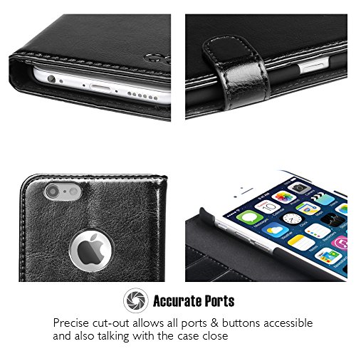 OCASE iPhone 6 Case iPhone 6S Case [Screen Protector Included] Wallet Leather Case For Apple iPhone 6/6S Devices - Black