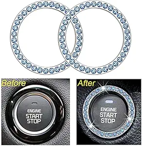 ACUTAS Universal Car Engine Start Stop Button Cover Interior Universal Button Decoration Ring (Blue, Pack of 2)